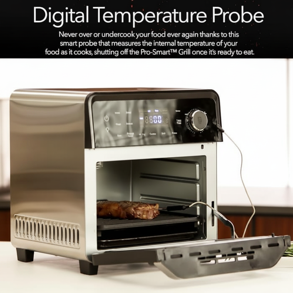 Smart Air Fryer Oven with POWERPORT™ Plug-In Grill for Dual-Zone Efficient Cook, 100 in 1 Advanced Convection Toaster Oven Countertop W/Insulated 2-Glass Door, 450°F Preheat, Stainless Steel