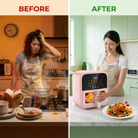 Air Fryer, 12.6-Quart Smart Air Fryer, 12-In-1 Functions - Air Fry, Roast, Reheat, Dehydrate, Bake, Steam, and More, 400°F Max Temperature, Pink — Before & After