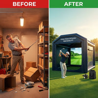 Portable Inflatable Golf Simulator Large 10X13X10 FT Indoor/Outdoor Golf Simulator Tent with Projection Screen All Skill Levels — Before & After