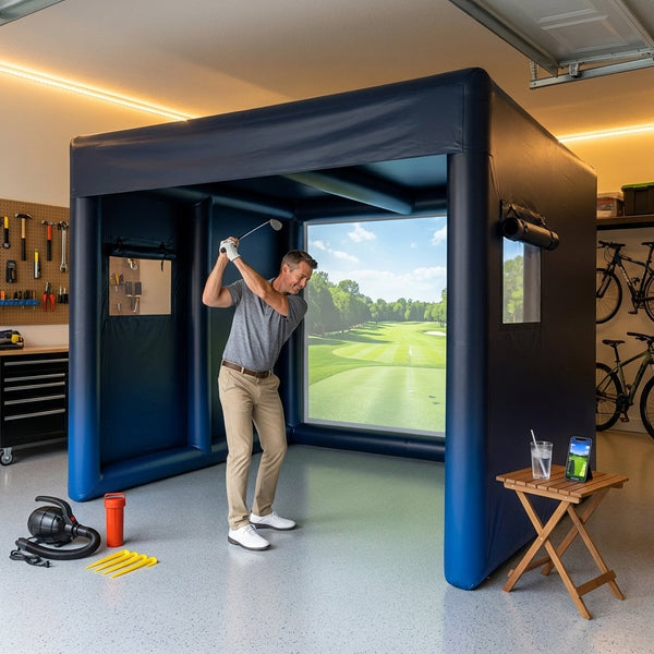 Golf Simulator Designed for Home Practice, 10x13x10 FT Inflatable Tent, Projection Screen, All Skill Levels