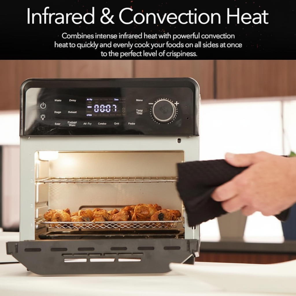 Smart Air Fryer Oven with POWERPORT™ Plug-In Grill for Dual-Zone Efficient Cook, 100 in 1 Advanced Convection Toaster Oven Countertop W/Insulated 2-Glass Door, 450°F Preheat, Stainless Steel